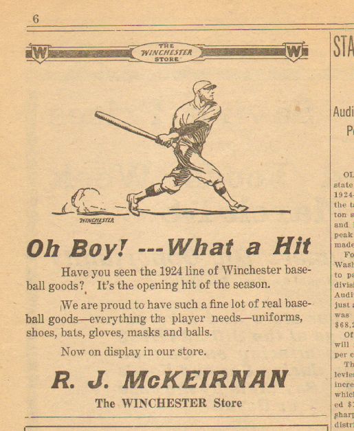 McKeirnan's Hardware advert for Winchester in 1924