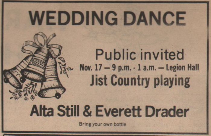 Sills-Drader Wedding Dance advertisement, 1979