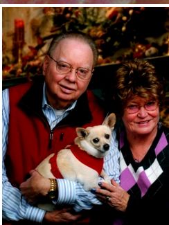 obit photo of Robert Dixon. His wife and pet dog are also pictured