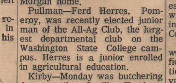 Down Memory Lane snippet on Ferd Herres, 1941
