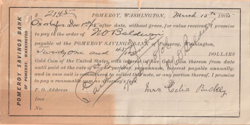 Note from Pomeroy Savings Bank