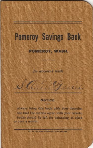 Deposit Book from Pomeroy Savings Bank