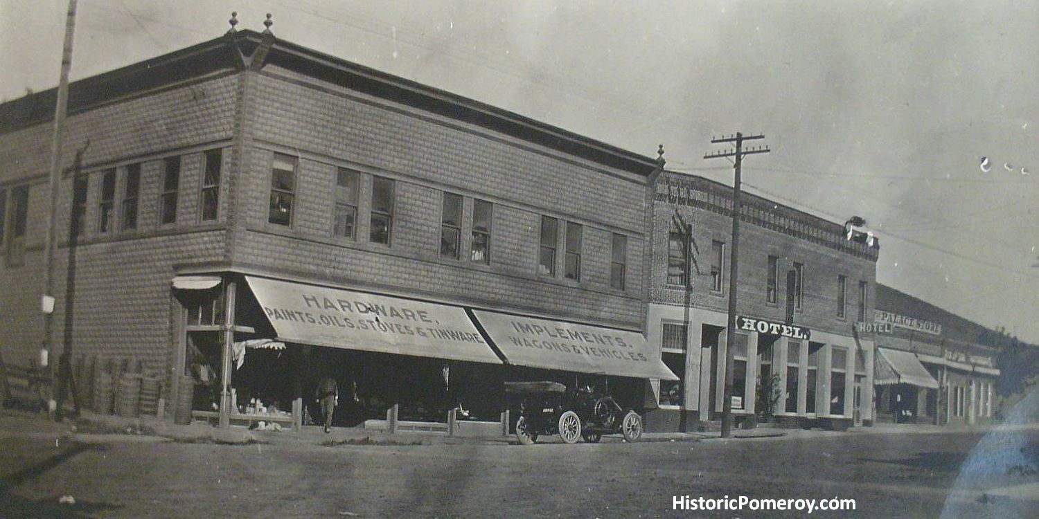 Stevenson's Hardware, Pomeroy Hotel, approx 1919, Pomeroy WA