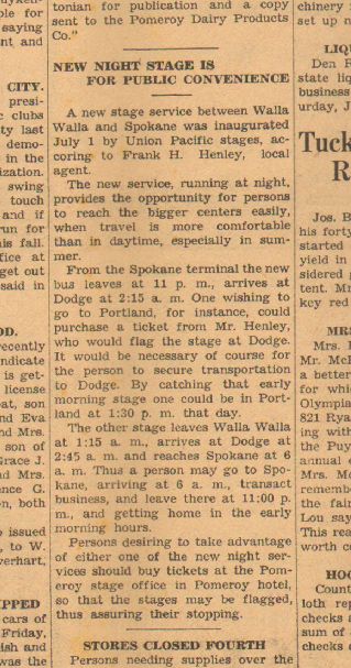 Stage stopped Pomeroy Washington newspaper article