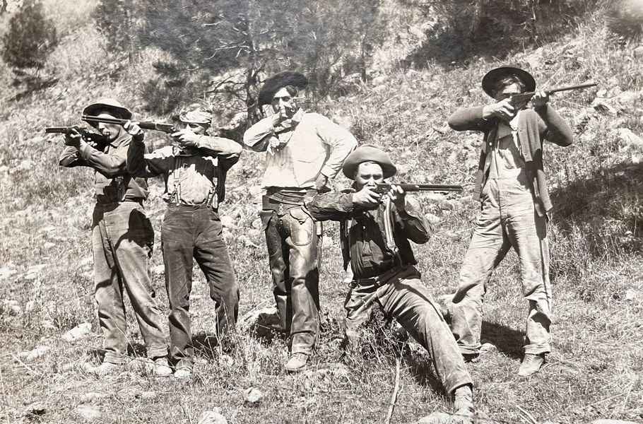 Photo of 6 men taken around Pomeroy during 1903. One has been identified as Theodore Roosevelt.