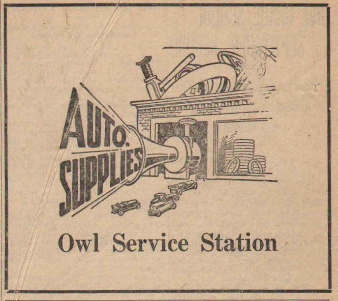 The Owl Service Station advertisement, Pomeroy WA
