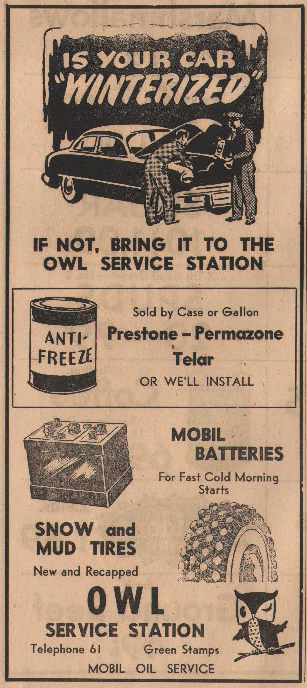 The Owl Service Station advertisement, Pomeroy WA