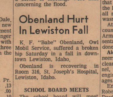 Small article regarding injury of owner The Owl Service Station, Pomeroy WA