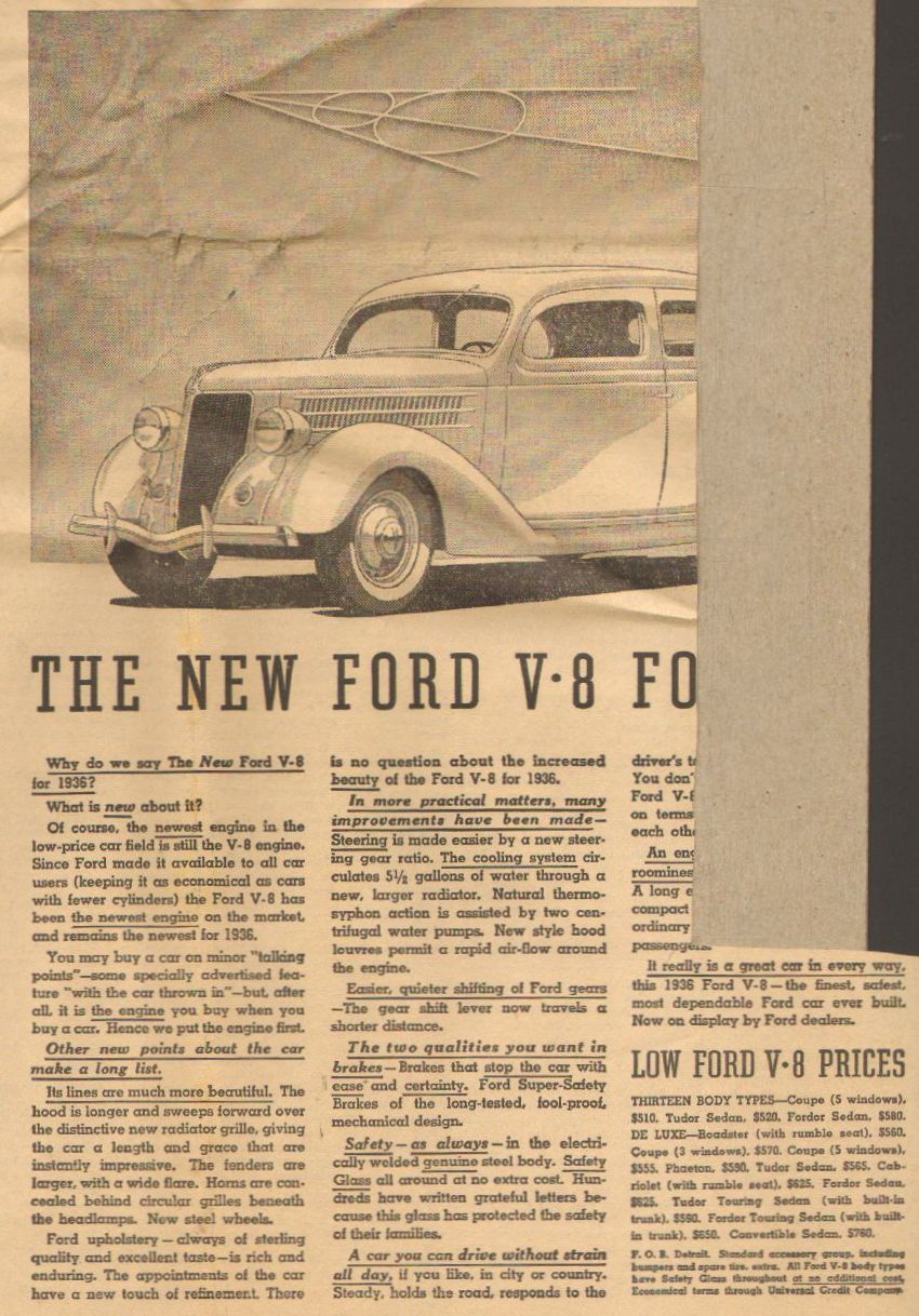 October 1935 ad from Ford for their new V-8