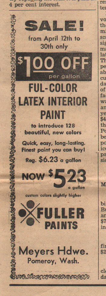 Meyer (Pomeroy) 1957 advertisement for Fuller paints