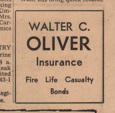 Walter Oliver Insurance advertisement, 1960