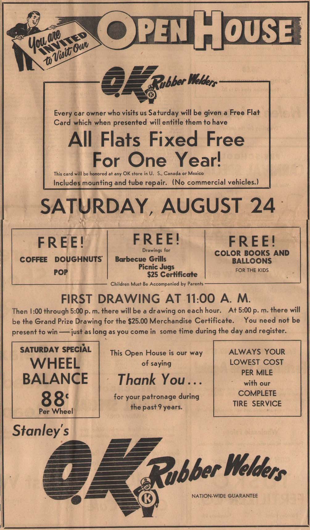 1957 Anniversary sale advertisement, Stanley's Rubber Welders