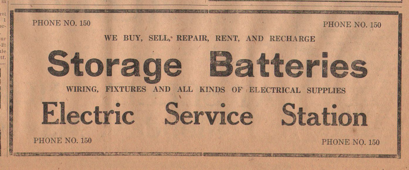 1922 Electric Service Station advertisement for car batteries