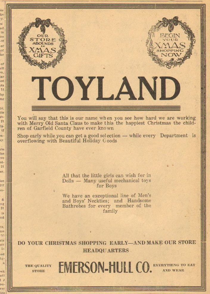 Emerson-Hull, Pomeroy WA, 1919 advertisement for the Christmas toy sale