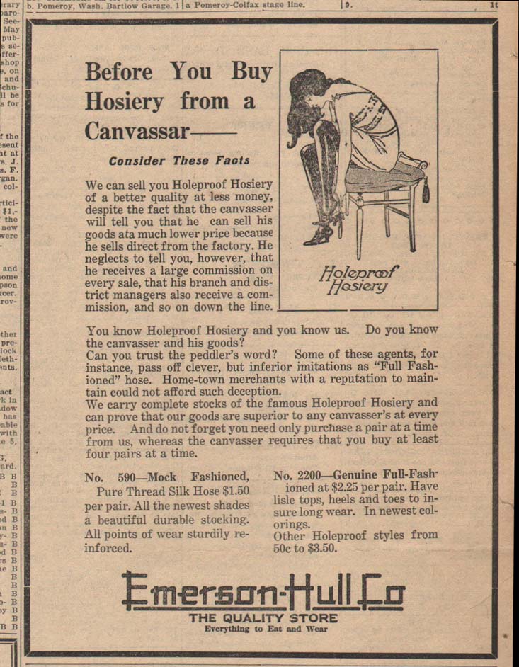 Emerson-Hull, Pomeroy WA, 1924 hosiary advertisement