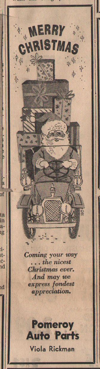 Pomeroy Auto Parts Christmas advertisement from December, 1973.