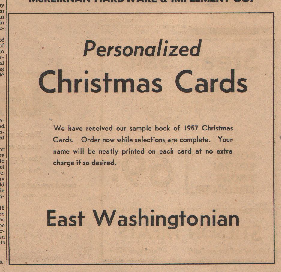 1957 advertisement from East Washingtonian about Christmas cards