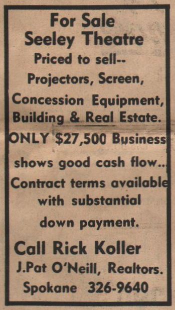 The Sons of Katie Elder ad, Seeley Theatre, Pomeroy, 1966