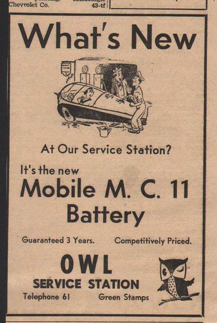 1957 Owl Service Station advertisement