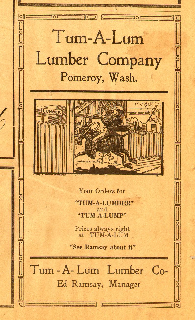 Advertisement from Pomeroy East Washingtonian newspaper for Tum-A-Lum Lumber Company