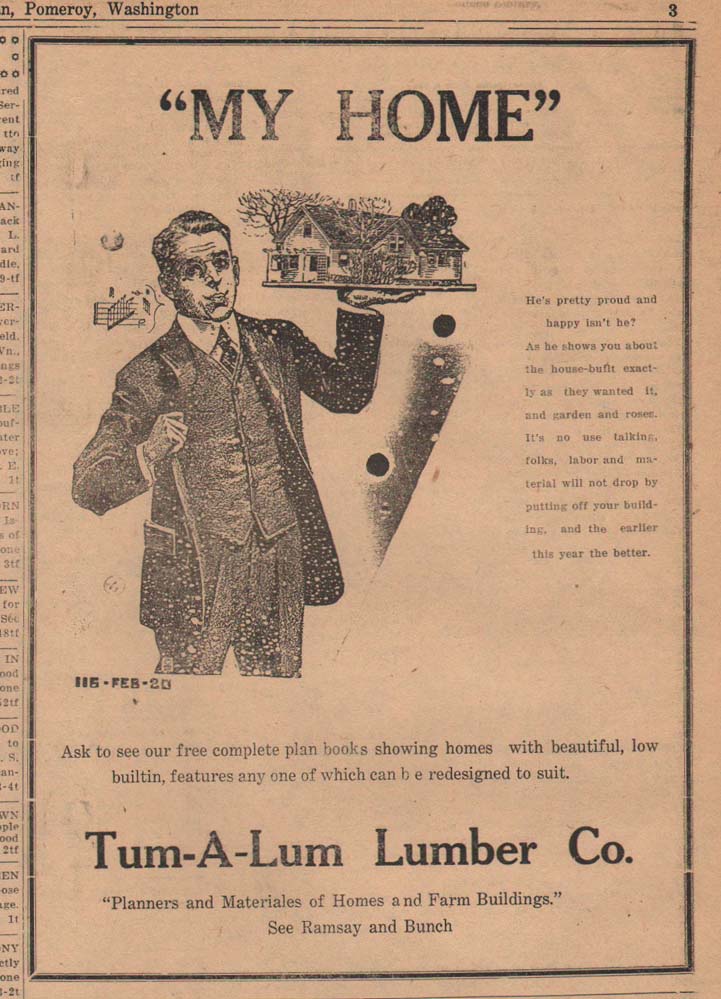 Advertisement from Pomeroy East Washingtonian newspaper for Tum-A-Lum Lumber Company