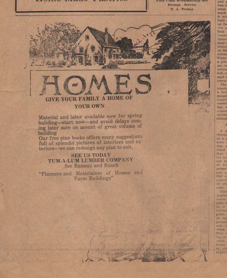 Advertisement from Pomeroy East Washingtonian newspaper for Tum-A-Lum Lumber Company