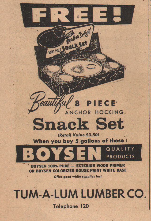 Advertisement from Pomeroy East Washingtonian newspaper for Tum-A-Lum Lumber Company