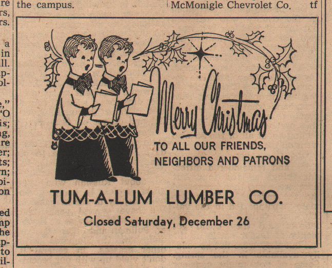 Advertisement from Pomeroy East Washingtonian newspaper for Tum-A-Lum Lumber Company