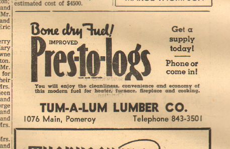 Advertisement from Pomeroy East Washingtonian newspaper for Tum-A-Lum Lumber Company