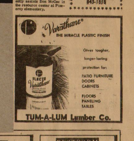 Advertisement from Pomeroy East Washingtonian newspaper for Tum-A-Lum Lumber Company